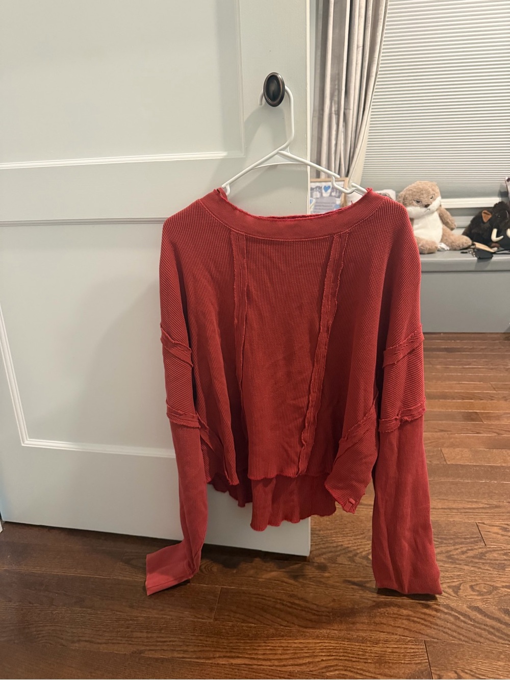 Free People Rust Red Ribbed Long-Sleeve Lightweight Top